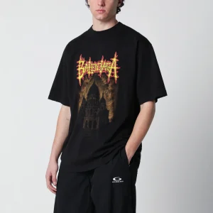 T-shirt nera oversize con stampa logo