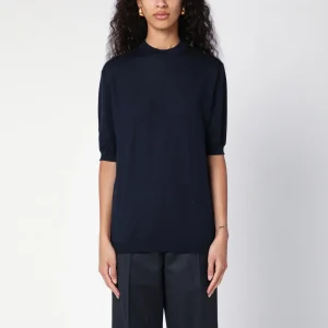 Maglia girocollo blu navy in cashmere