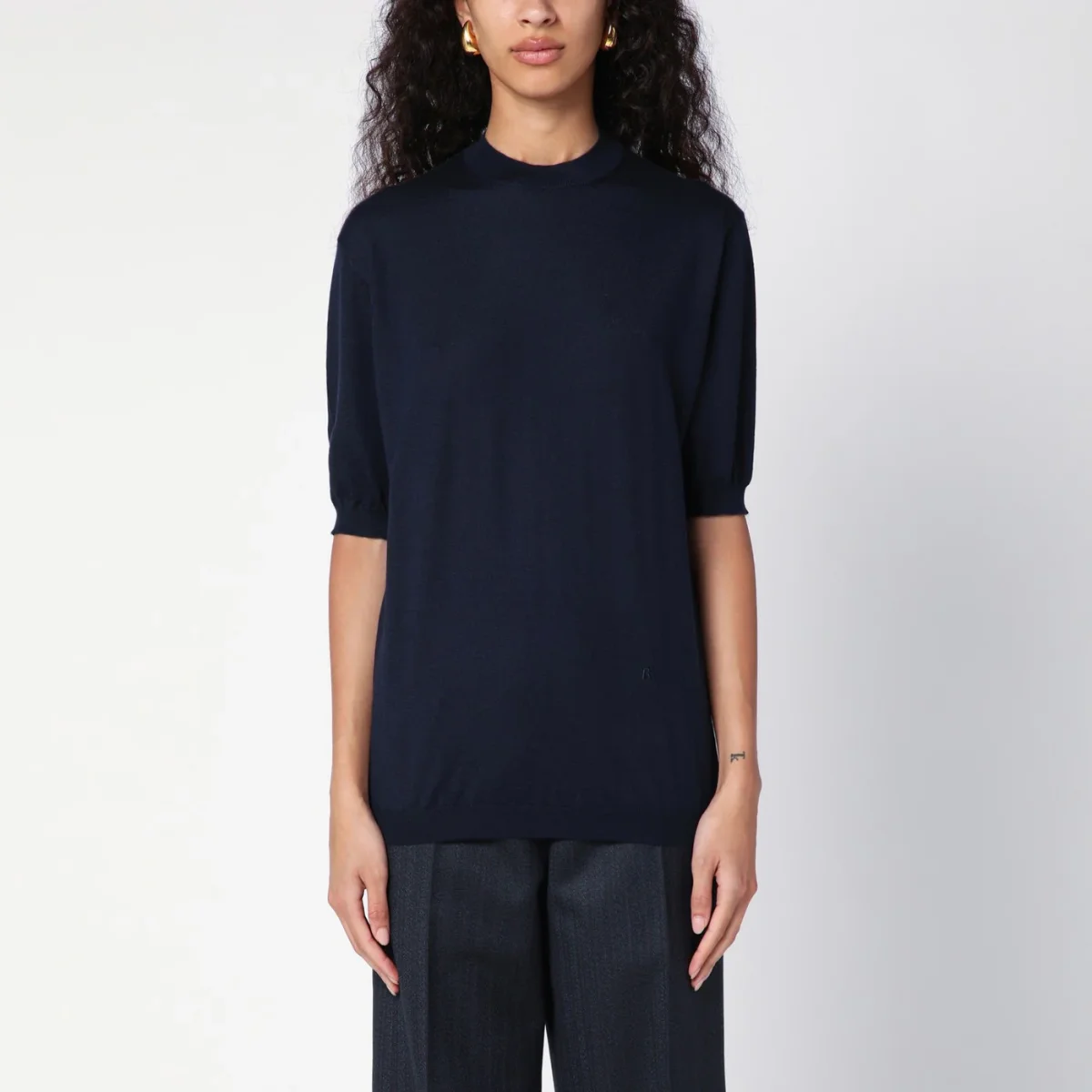 Maglia girocollo blu navy in cashmere