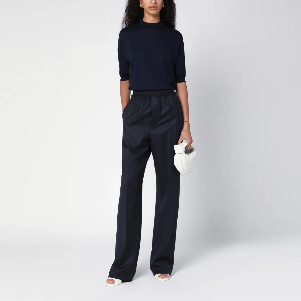 Maglia girocollo blu navy in cashmere - Image 3