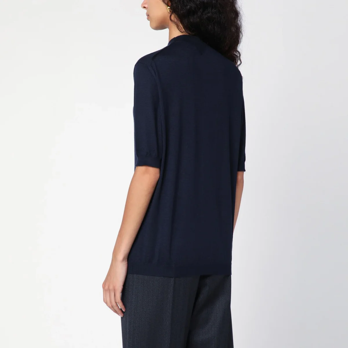 Maglia girocollo blu navy in cashmere - Image 4