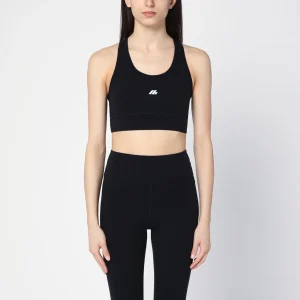 Top smanicato Activewear nero in misto nylon opaco