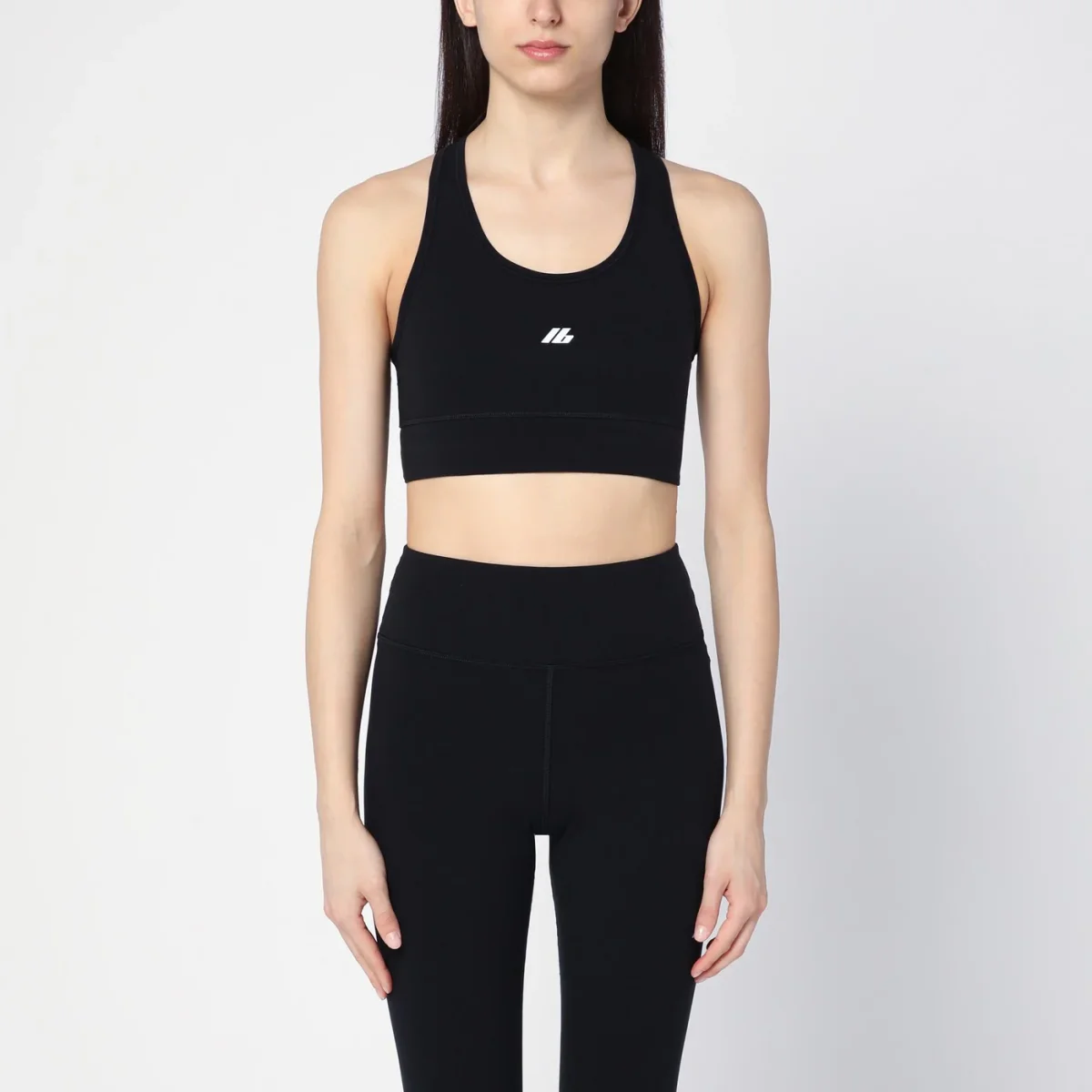 Top smanicato Activewear nero in misto nylon opaco