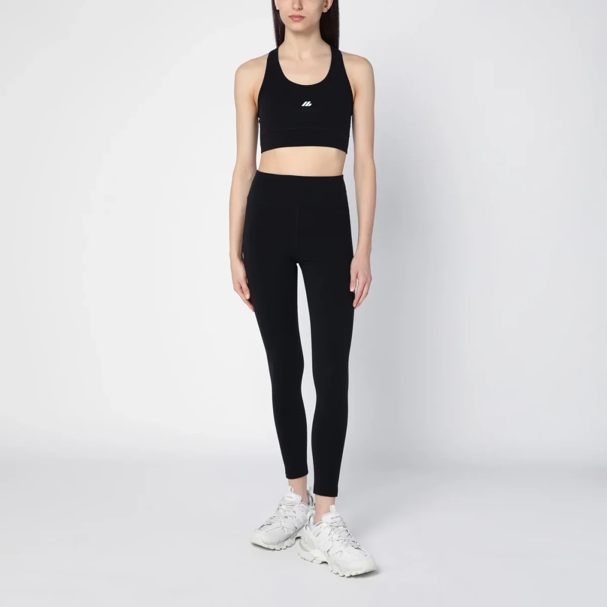 Top smanicato Activewear nero in misto nylon opaco – Image 3