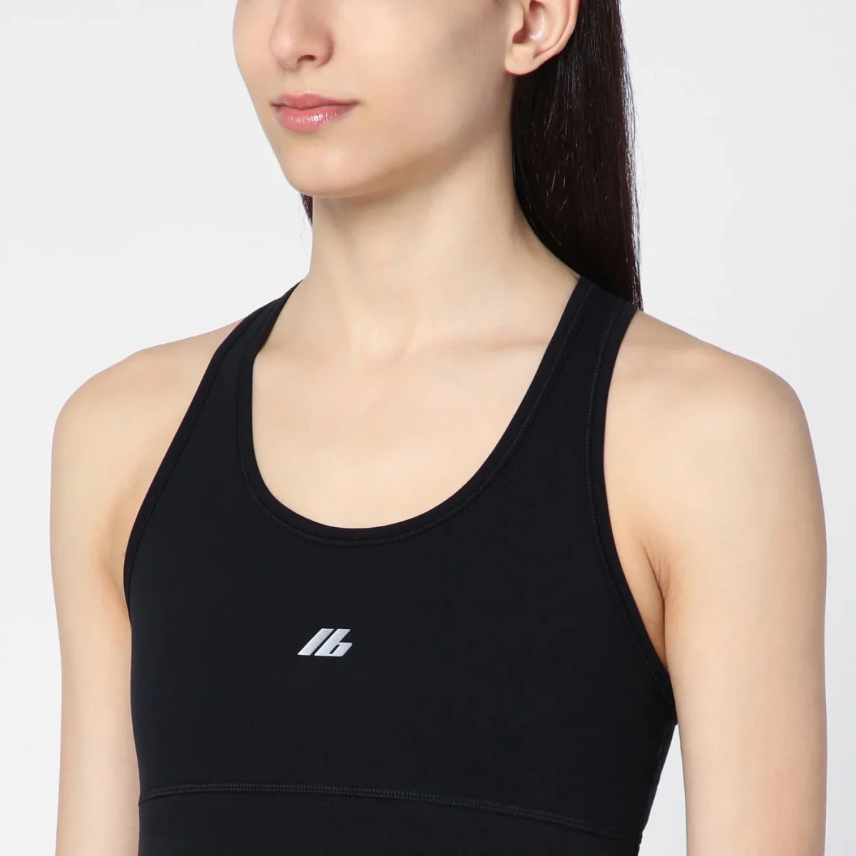 Top smanicato Activewear nero in misto nylon opaco – Image 5