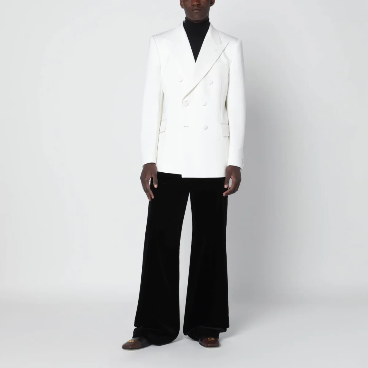 Giacca doppiopetto color latte in lana – Image 3