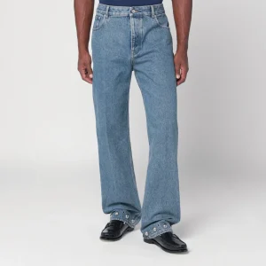 Jeans blu medio con cabochons