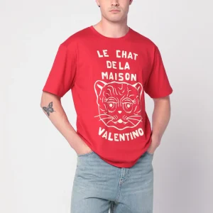T-shirt rossa con stampa Le Chat de la Maison
