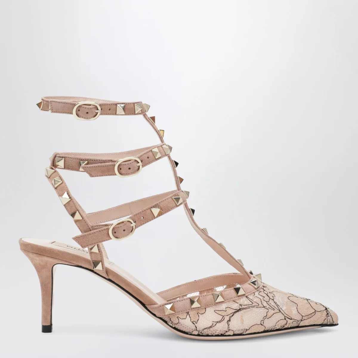 Décolleté Rockstud rosa chiara in pizzo