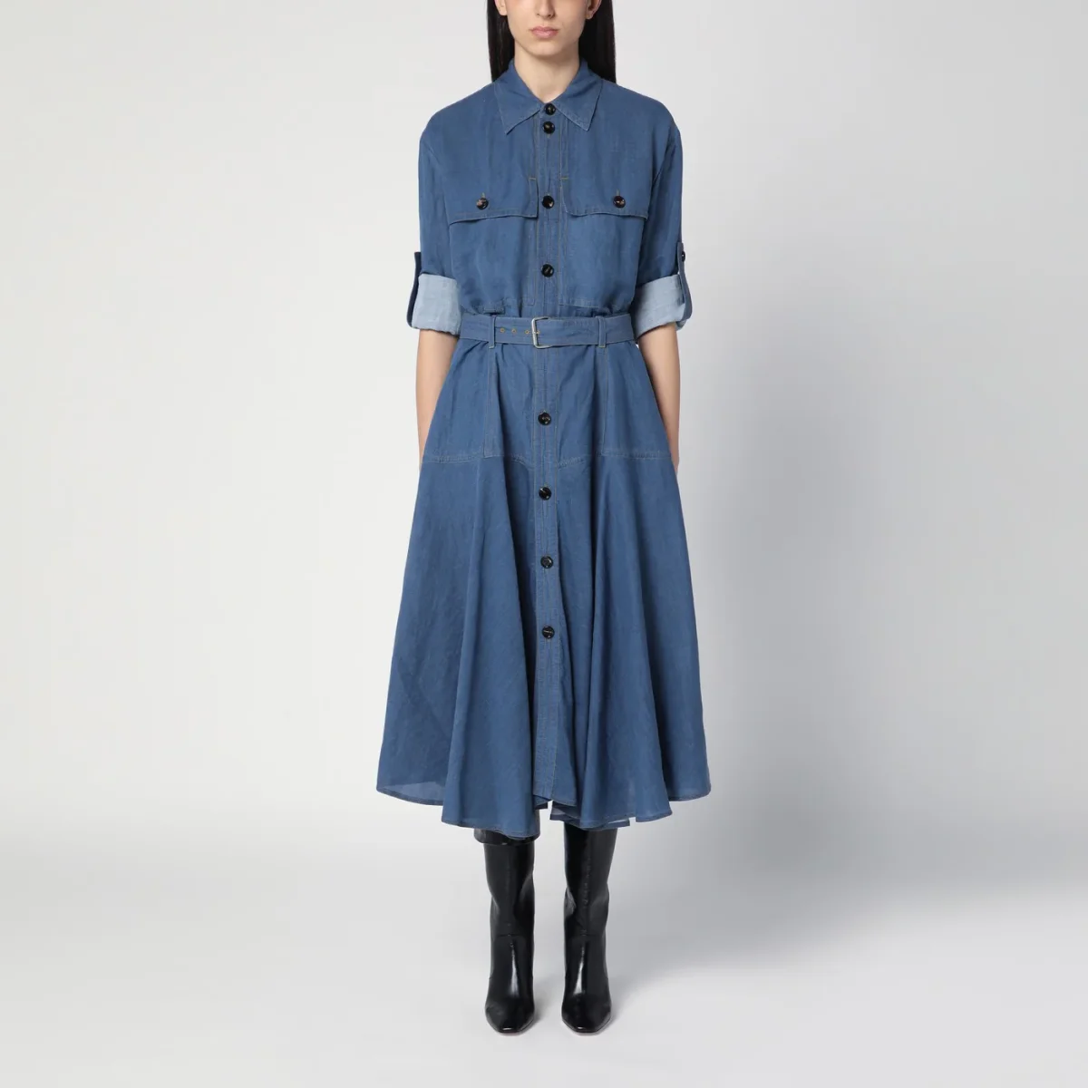 Abito chemiser blu in misto lino - Image 2