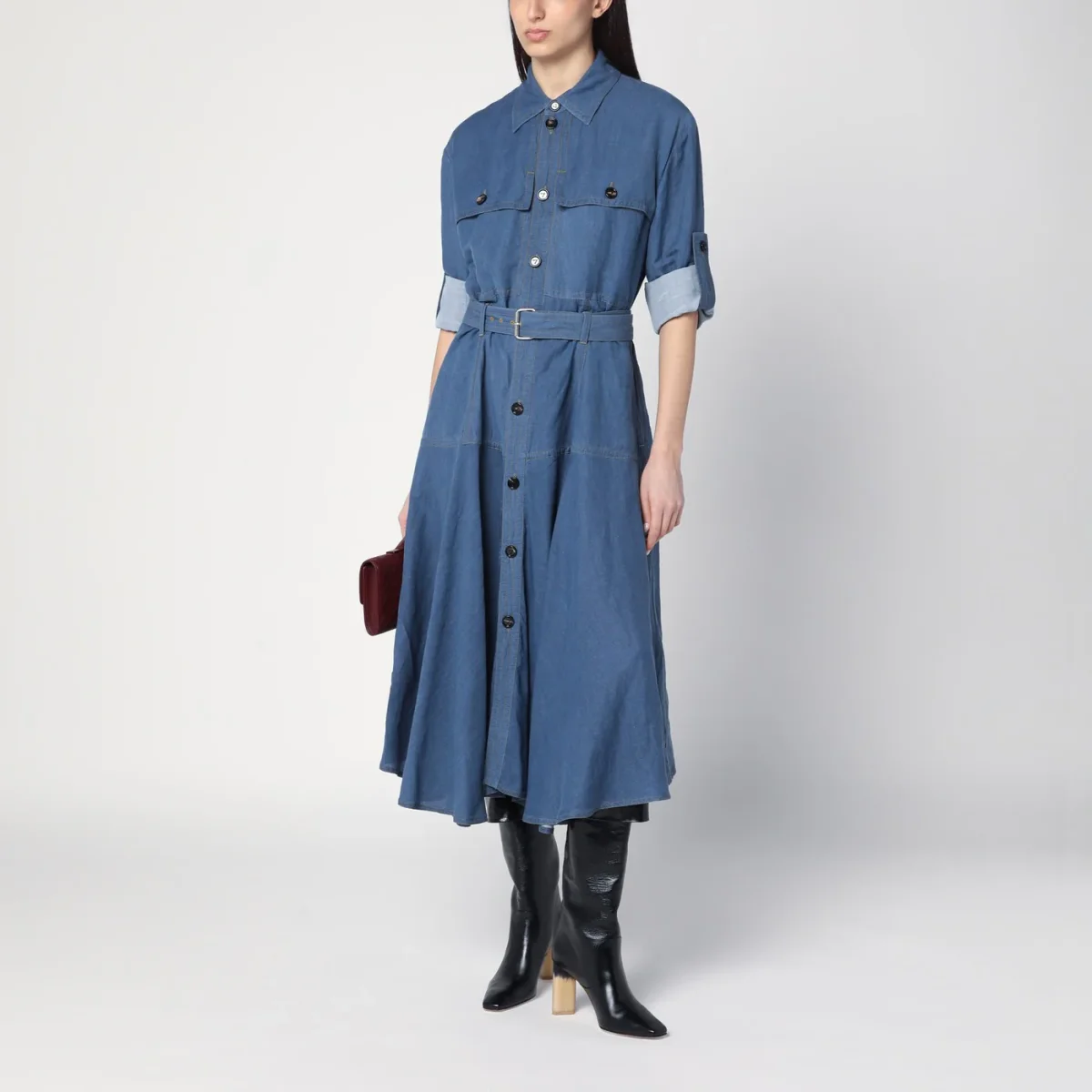 Abito chemiser blu in misto lino - Image 3