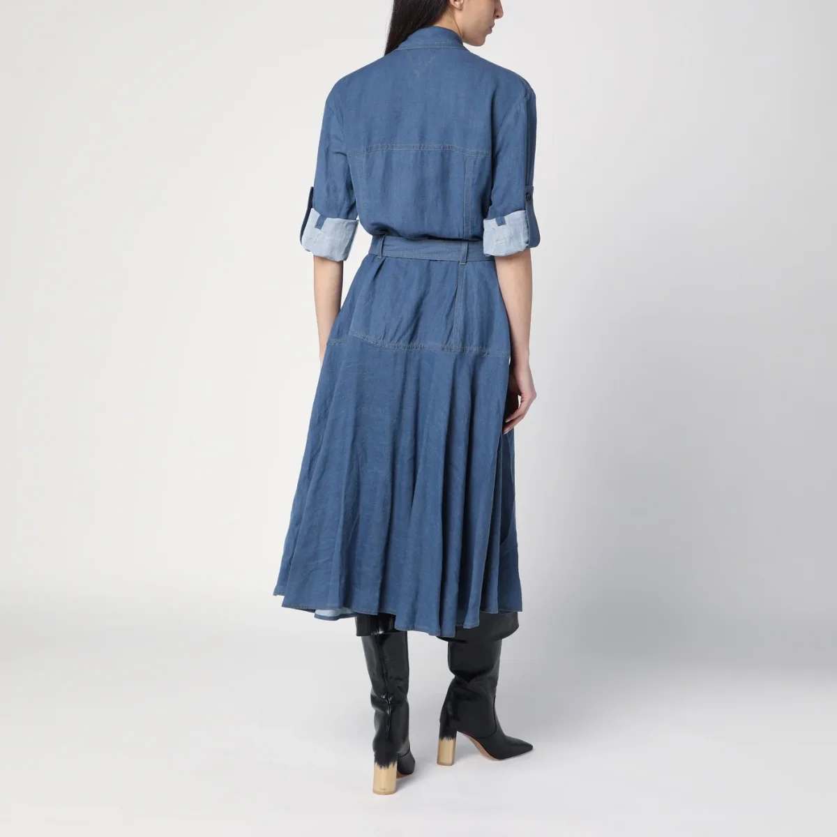 Abito chemiser blu in misto lino - Image 4