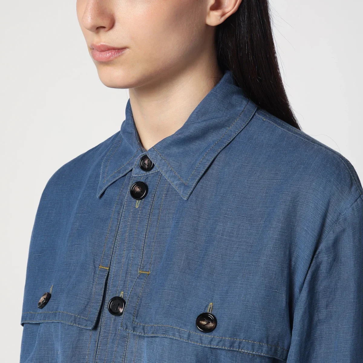 Abito chemiser blu in misto lino - Image 5