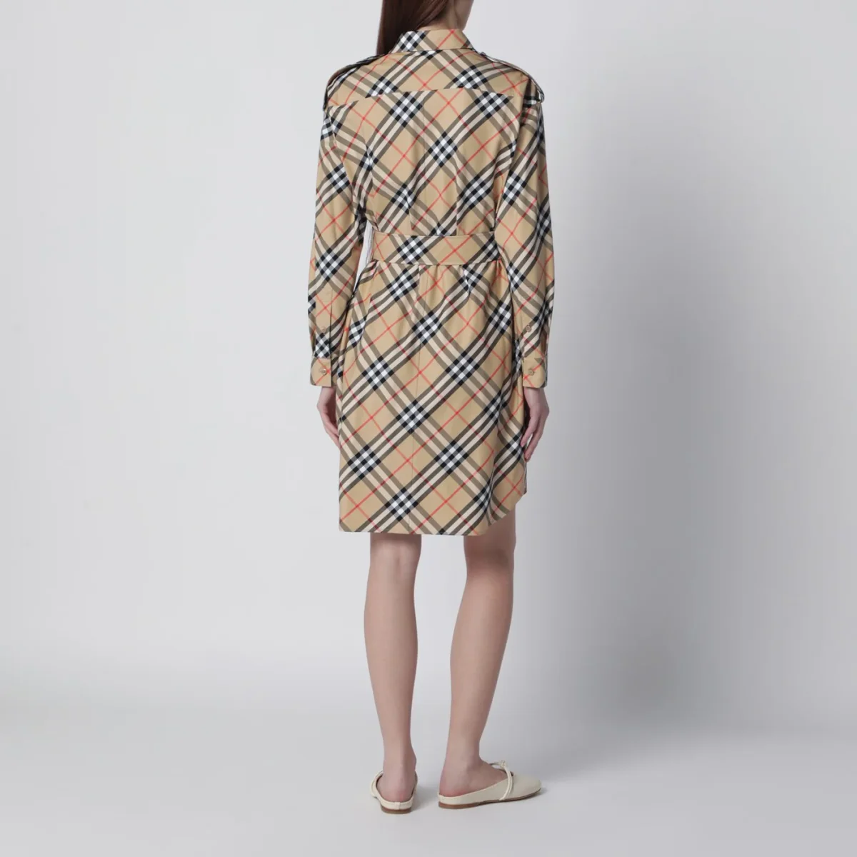 Abito chemisier beige motivo Check - Image 5