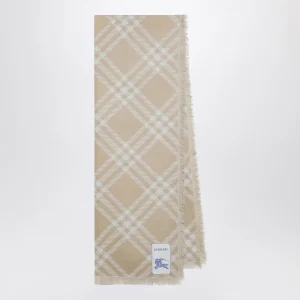 Sciarpa in seta e lana Check beige/écru