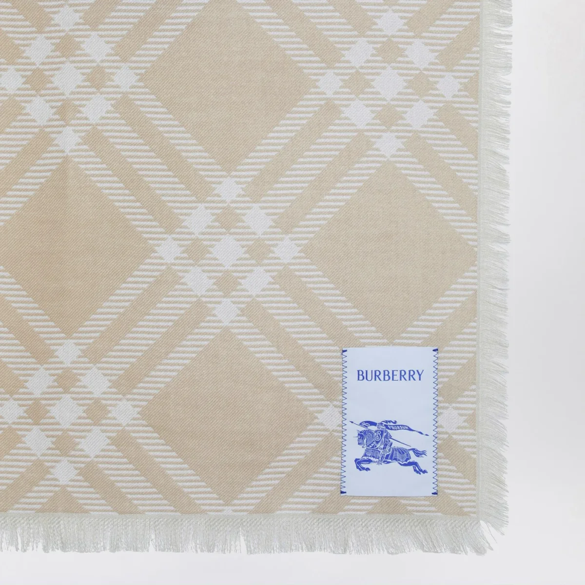 Sciarpa in seta e lana Check beige/écru - Image 4