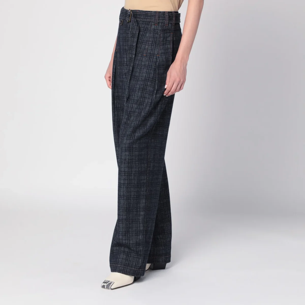 Jeans indaco in denim motivo Check - Image 4