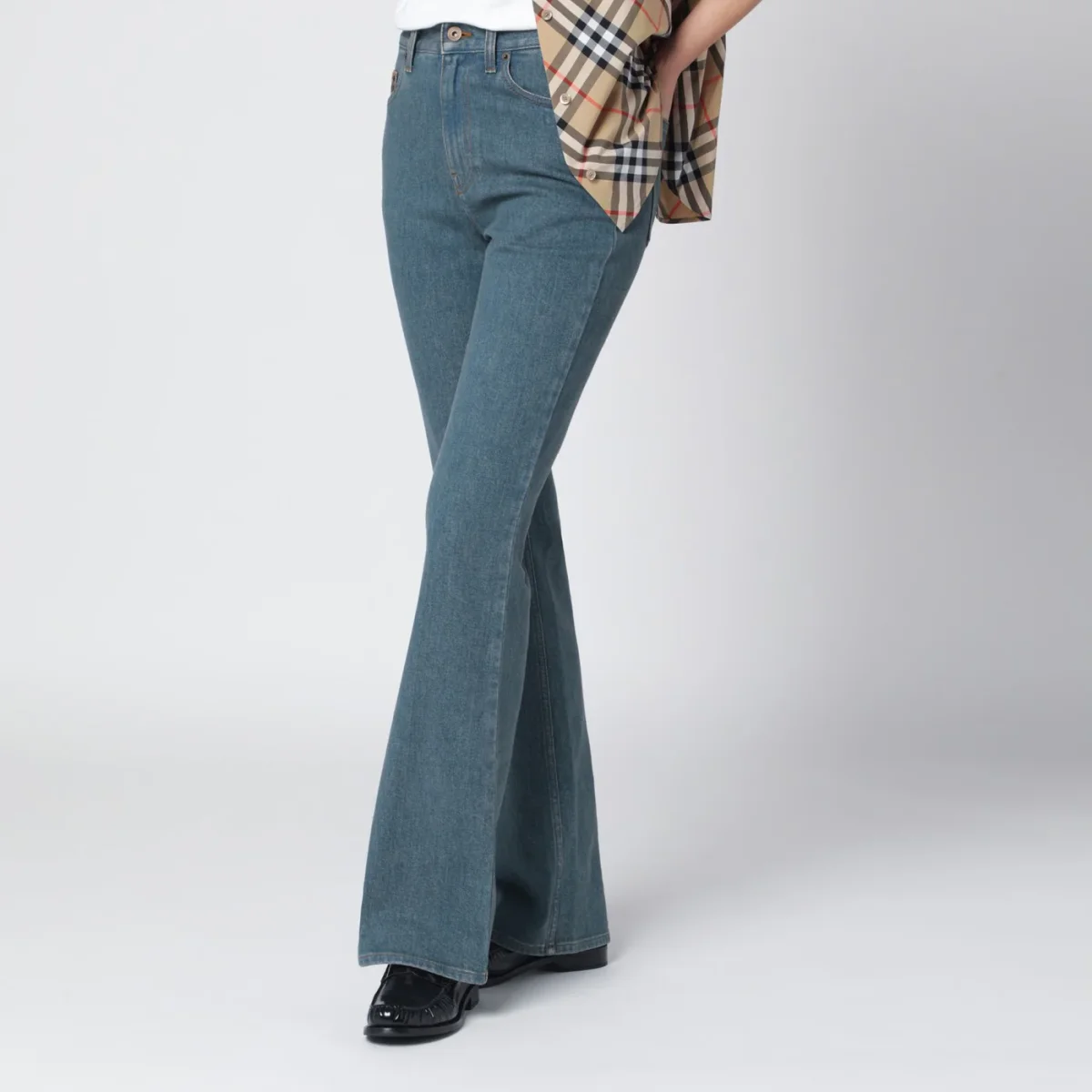 Jeans blu medio con tasca con motivo Check – Image 4