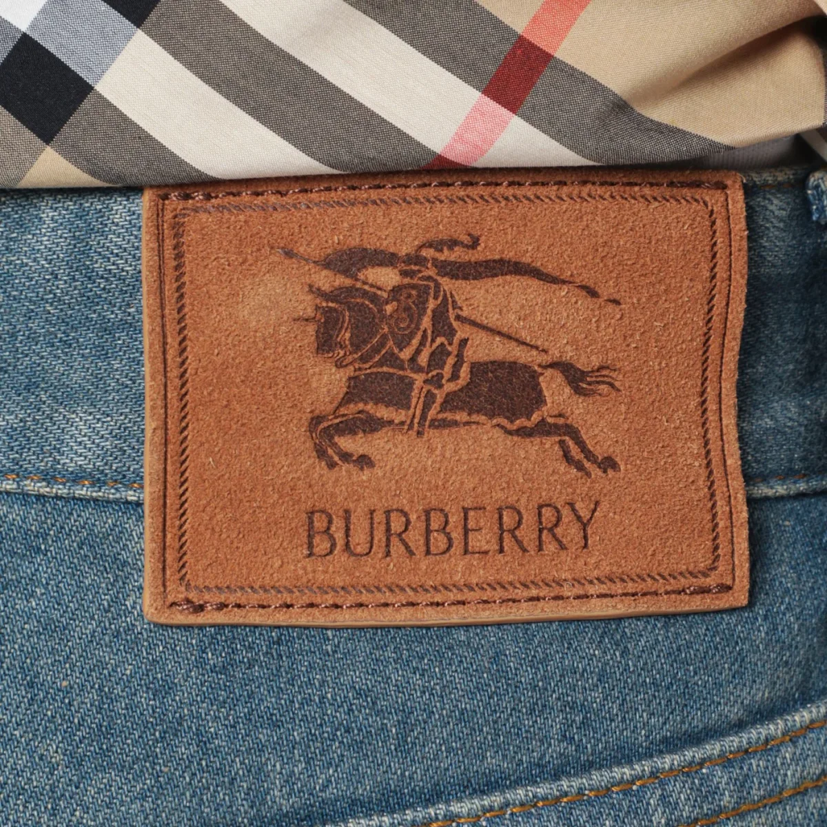 Jeans blu medio con tasca con motivo Check – Image 7