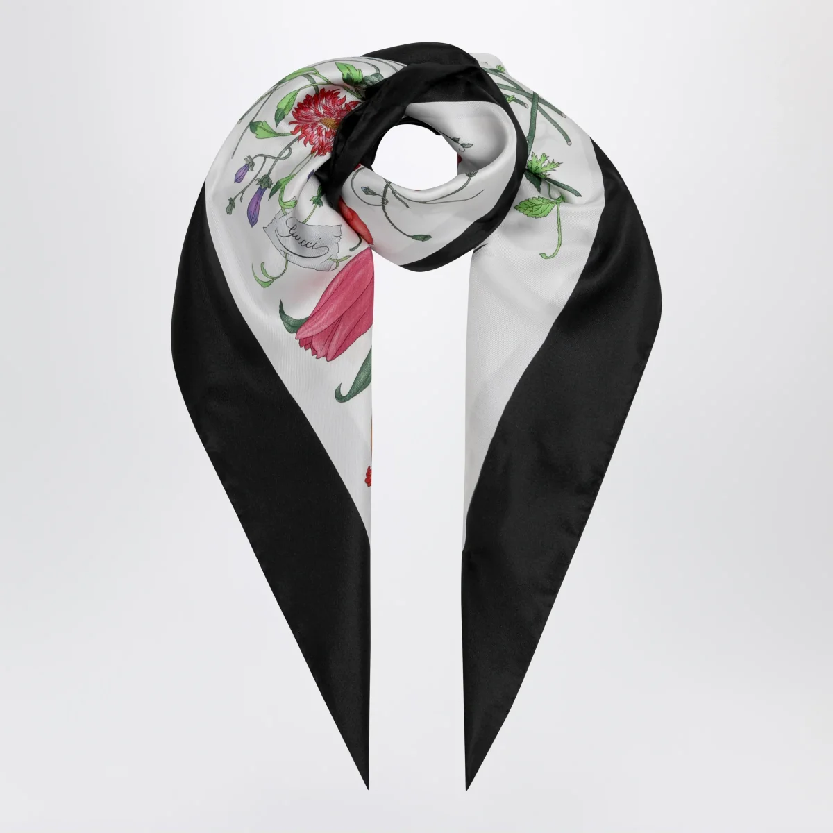 Foulard in twill di seta con stampa Flora