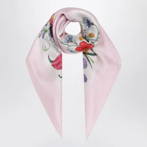 Foulard in twill di seta stampata rosa