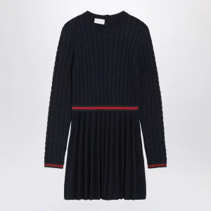 Abito blu in lana con dettaglio Web