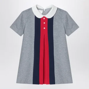 Abito grigio chiaro in cotone con nastro Web