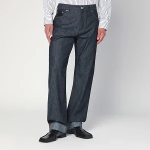 Jeans blu indaco con risvolto