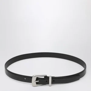 Cintura Folk in pelle liscia nera