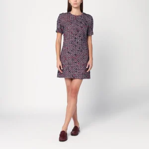 Abito in lana bouclé blu e rosso