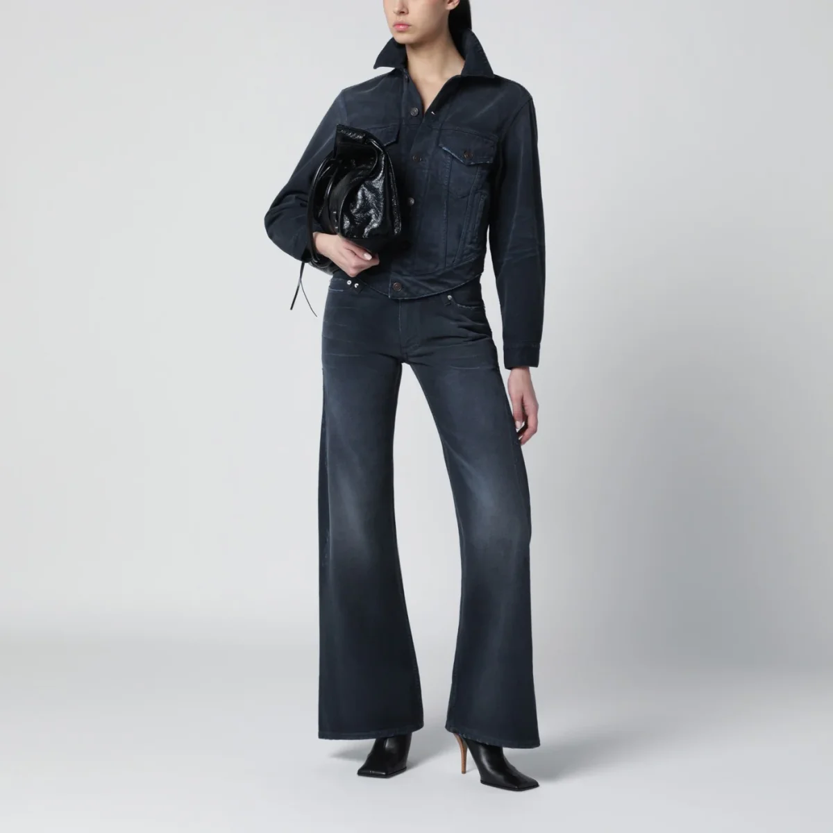 Jeans con vita curva blu navy - Image 3