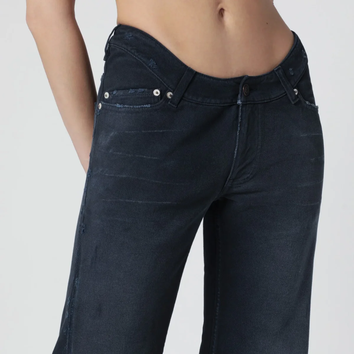 Jeans con vita curva blu navy - Image 6