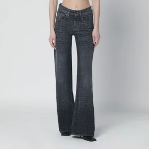 Jeans nero slavato con loghi jacquard