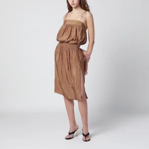 Abito color caramello in crepe di misto nylon