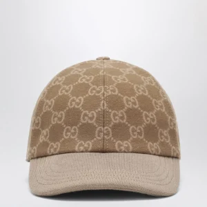 Cappello da baseball in tessuto in maglia GG beige