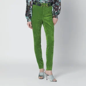 Leggings verde in velluto stretch