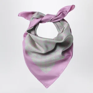 Foulard in twill di seta verde acqua/rosa