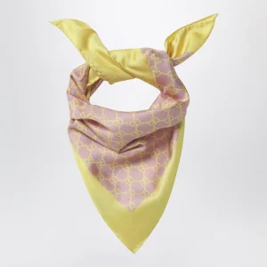 Foulard in twill di seta rosa e giallo