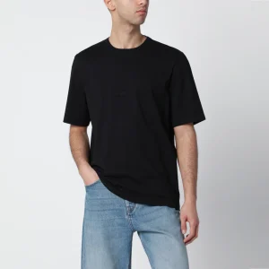 T-shirt oversize nera con ricamo logo