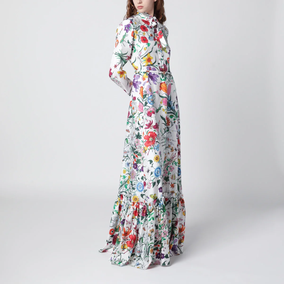 Abito lungo in twill di seta multicolore – Image 3