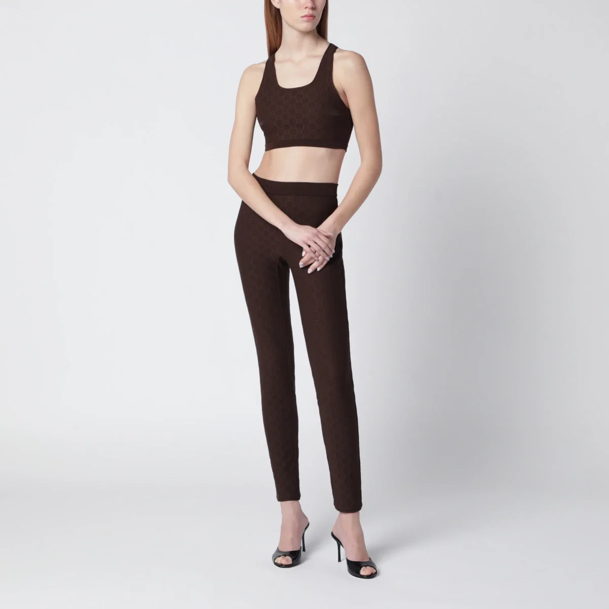 Leggings marroni in jersey GG jacquard - Image 3