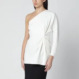 Top monospalla avorio in cady couture