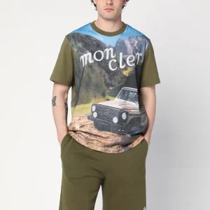 T-shirt verde in cotone con stampa