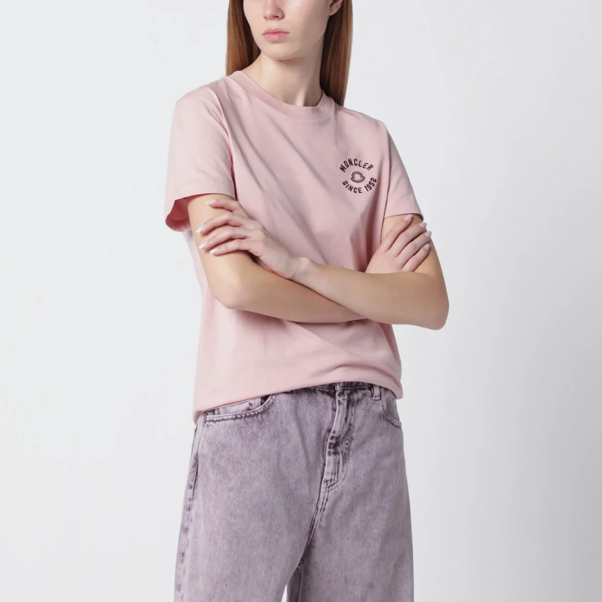 T-shirt rosa in cotone con ricamo logo - Image 2