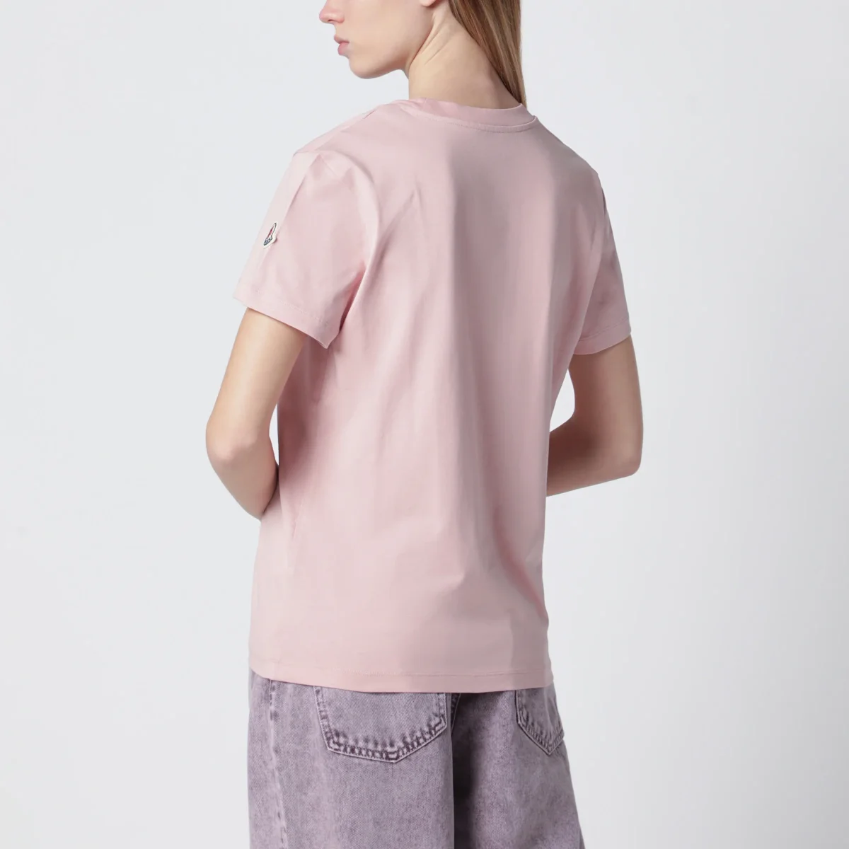 T-shirt rosa in cotone con ricamo logo - Image 4