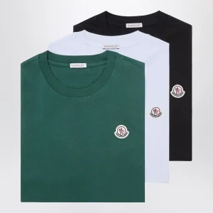 Set di tre T-shirt in cotone con patch logo