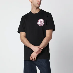 T-shirt nera in cotone con stampa logo