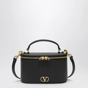 Mini Vanity Bag Vlogo Signature nera in vitello granato
