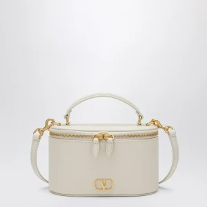 Mini Vanity Bag Vlogo Signature avorio in vitello granato