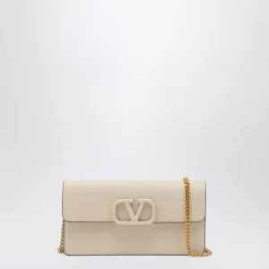 Portafoglio con catena Vlogo avorio in pelle